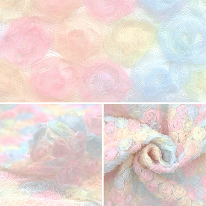 Fabric "Mini Rose Tulle Neroli Rose Cut Cloth Approx. 110cm x 50cm Light pink x blue NRF-13C-LPBL" KIYOHARA