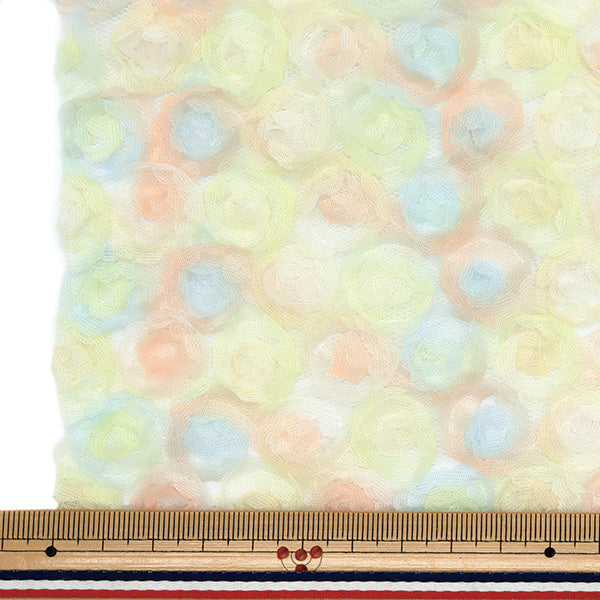 Fabric "Mini Rose Tulle Neroli Rose Cut Cloth Approx. 110cm x 50cm Light orange x blue NRF-13C-LORBL" KIYOHARA