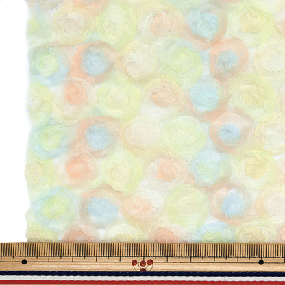 Fabric "Mini Rose Tulle Neroli Rose Cut Cloth Approx. 110cm x 50cm Light orange x blue NRF-13C-LORBL" KIYOHARA