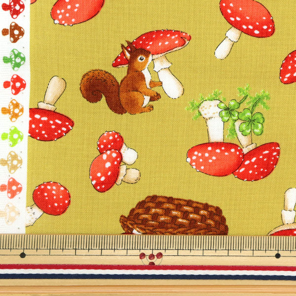 [Quantity starting from 5] Fabric 『Sheeting Flower Animals Mushrooms and Creatures Yellow AP32406-2C"