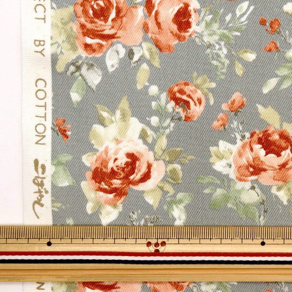 [数量从5开始] 织物 “ Twill Print WaterColor Touch玫瑰灰色X红色KTS6920-C" COTTON KOBAYASHI