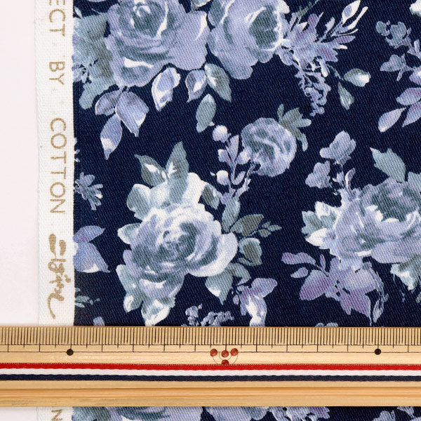 [数量从5开始] 织物 “ Twill Print WaterColor Touch Rose Navy X Blue KTS6920-D" COTTON KOBAYASHI