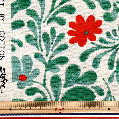 【数量5起】 織物 “早子布棉麻帆布植物黄栎×绿色UP5875-A”" COTTON KOBAYASHI