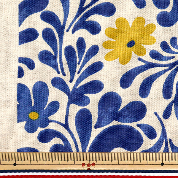 [Quantity starting from 5] Fabric "Usako Cloth Cotton Linen Canvas Plant Kinari x Blue UP5875-B" COTTON KOBAYASHI