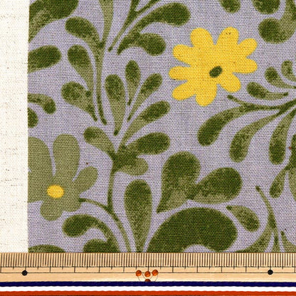 [Quantity starting from 5] Fabric "Usako fabric, cotton and linen canvas, plant, gray x green, UP5875-C" COTTON KOBAYASHI