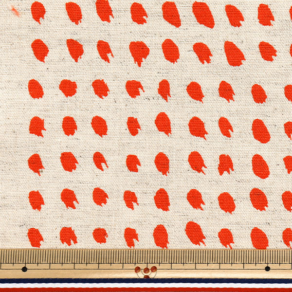 [Quantity starting from 5] Fabric "Usako fabric, cotton, linen canvas, dot pattern, kinari x red UP5884-B" COTTON KOBAYASHI