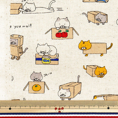 【数量5から】 生地 『綿麻キャンバス ダンボールねこ キナリ KTS6970-A』 COTTON KOBAYASHI コットンこばやし 小林繊維