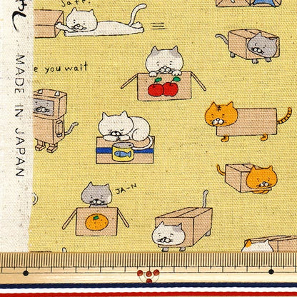 【数量5から】 生地 『綿麻キャンバス ダンボールねこ イエロー KTS6970-C』 COTTON KOBAYASHI コットンこばやし 小林繊維