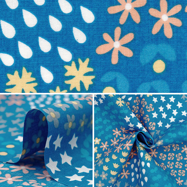 [Quantity starting from 5] Fabric "NINA Scare Print Sofrey processed Kukka Taruha Blue 148-1236-G3"