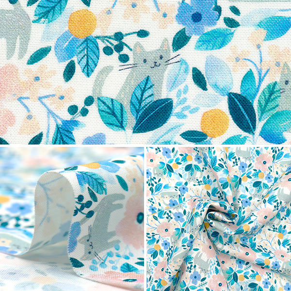 [Quantity starting from 5] Fabric "USA Cotton Kittens and Flowers DCJ1742-MULTI"