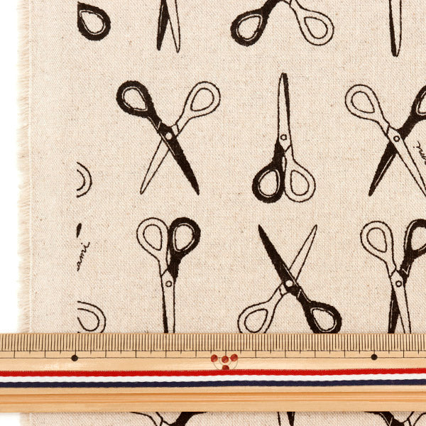 [Quantity starting from 5] Fabric "Cotton Linen Canvas, Scissors, Natural x Black 850368-1-1"