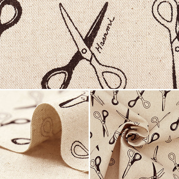[Quantity starting from 5] Fabric "Cotton Linen Canvas, Scissors, Natural x Black 850368-1-1"