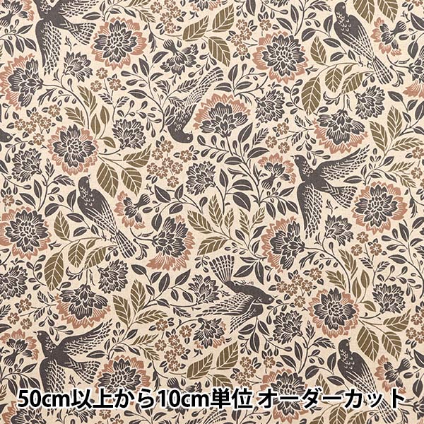 [数量从5开始] 织物 “棉花亚麻帆布鸟类和花kinari x粉红色花40200-a"