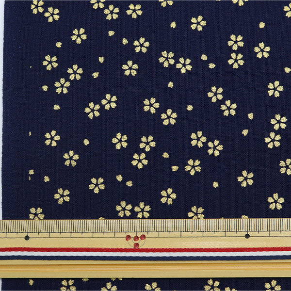 [From quantity 5] Fabric 『Sheeting Japanese pattern lame cherry blossoms dark blue 88337-1-4"