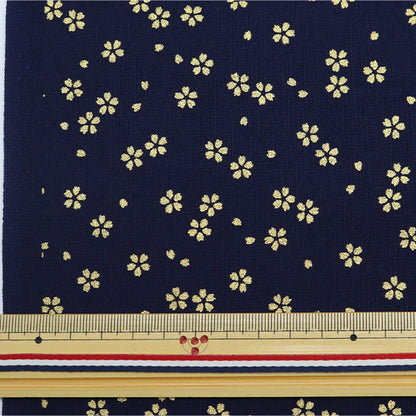 [From quantity 5] Fabric 『Sheeting Japanese pattern lame cherry blossoms dark blue 88337-1-4"