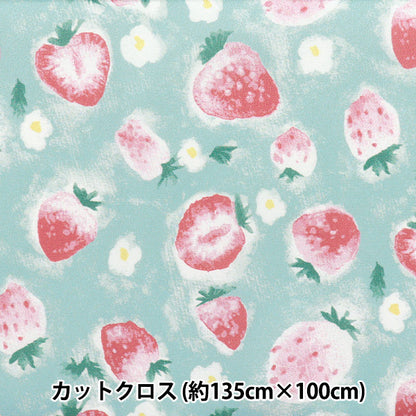 生地 『すごく水をはじく抗菌防臭超撥水ポリエステル カットクロス 約135cm×100cm 水彩イチゴ ミント C-HP-SC-SU-MT』