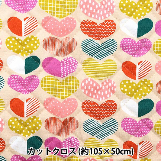 Fabric "kippis OxfordQuilt Cut Cloth Approx. 105 x 50cm Heart Cream CQKPO-17Q" 【Yuzawayaoriginal】