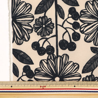 [From quantity 5]Fabric "nylonTaffetaPrint Scandinavian floral pattern kinari x black SG-4001-E"