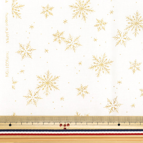 Fabric "Christmas print" Cut Cloth Snowflake Approx. 110cm x 50cm White Gold C-DX11840L-A"