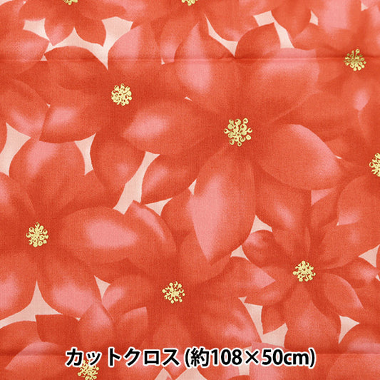 Fabric "Christmas print Cut Cloth Poinsettia Approximately 108cm x 50cm Red C-DX10532L-F]