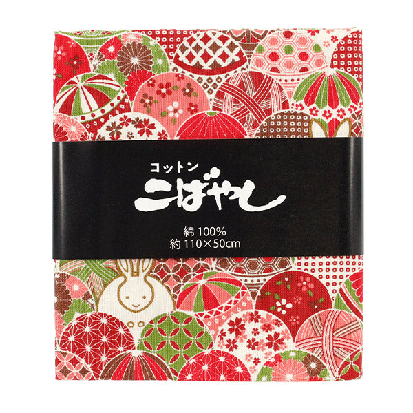 Fabric 『Sheeting Temari rabbit Cut Cloth Approx. 110 x 50cm Red C-ACS1109-B"