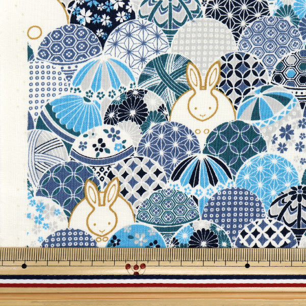 Fabric 『Sheeting Temari Usagi Cut Cloth Approximately 110×50cm Blue C-ACS1109-C"