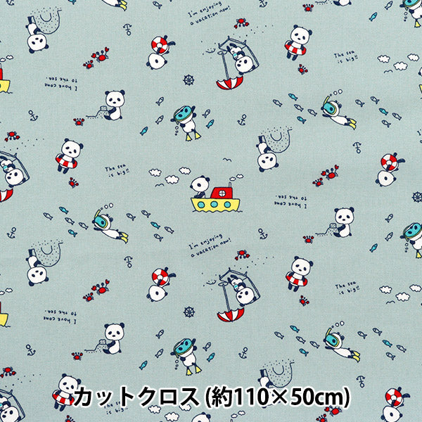 Fabric 『Sheeting Sleeping panda bathing Cut Cloth Approx. 110 x 50 cm Kusumi Blue C-ACS1113-C