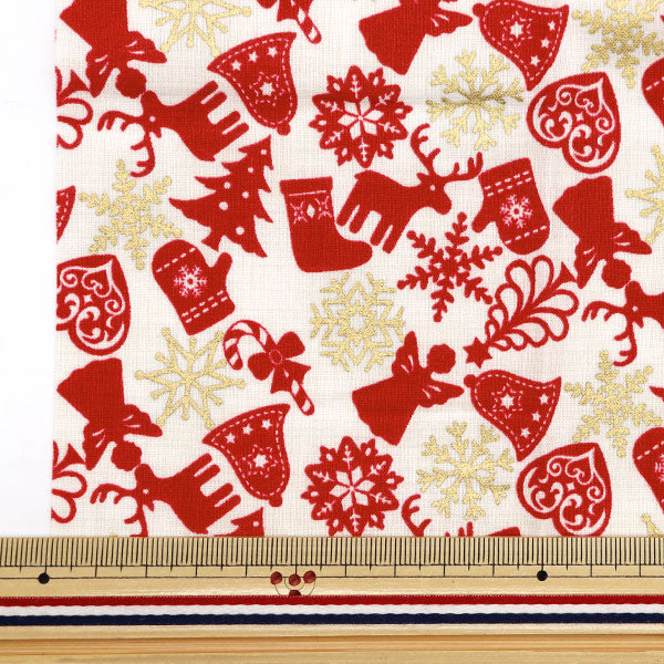 Fabric 『Quilting Cut Cloth Approximately 33cm x 50cm Christmas motif white x red C-DX10621L-A"