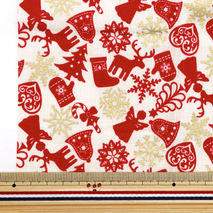 Fabric 『Quilting Cut Cloth Approximately 33cm x 50cm Christmas motif white x red C-DX10621L-A"