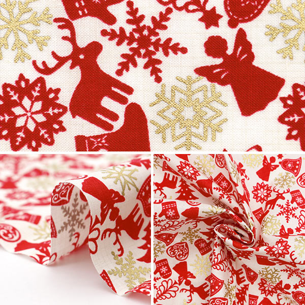 Fabric 『Quilting Cut Cloth Approximately 33cm x 50cm Christmas motif white x red C-DX10621L-A"