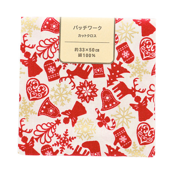 Fabric 『Quilting Cut Cloth Approximately 33cm x 50cm Christmas motif white x red C-DX10621L-A"