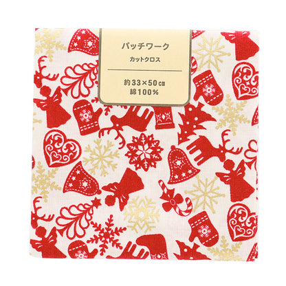 Fabric 『Quilting Cut Cloth Approximately 33cm x 50cm Christmas motif white x red C-DX10621L-A"