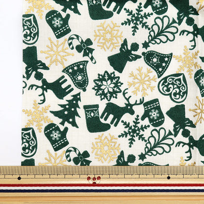 Fabric 『Quilting Cut Cloth Approximately 33cm x 50cm Christmas motif White x Green C-DX10621L-B"