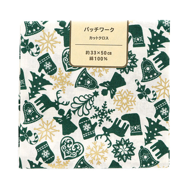 Fabric 『Quilting Cut Cloth Approximately 33cm x 50cm Christmas motif White x Green C-DX10621L-B"