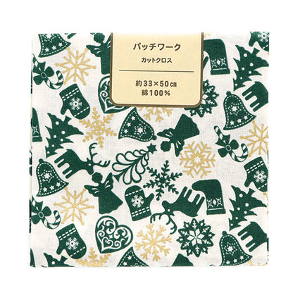 Fabric 『Quilting Cut Cloth Approximately 33cm x 50cm Christmas motif White x Green C-DX10621L-B"