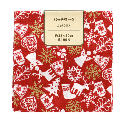 生地 『パッチワーク カットクロス 約33cm×50cm クリスマス モチーフ レッド C-DX10621L-D』