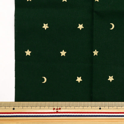 生地 『パッチワーク カットクロス 約33cm×50cm クリスマスプリント 星と月ラメ グリーン C-AP45202-G』