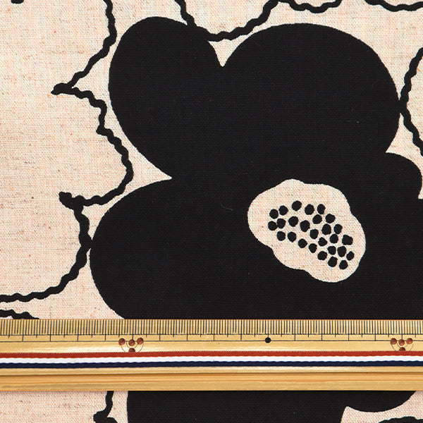 [數量從5開始] 織物 “ Usako布，棉布帆布，Hyakuhana，象牙，黑色，UP5928-B" COTTON KOBAYASHI