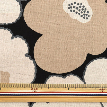 [Quantity starting from 5] Fabric "Usako fabric, cotton and linen canvas, Hyakuhana, black fabric x mocha UP5928-D" COTTON KOBAYASHI