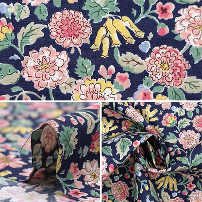 [Quantity starting from 5] Fabric "Broad floral Japanese pattern navy fabric KTS7069-A" COTTON KOBAYASHI