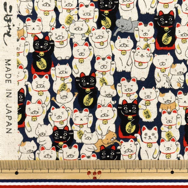 [数量从5开始] 织物 “棉花亚麻帆布Maneki Neko Con KTS7106-C" COTTON KOBAYASHI