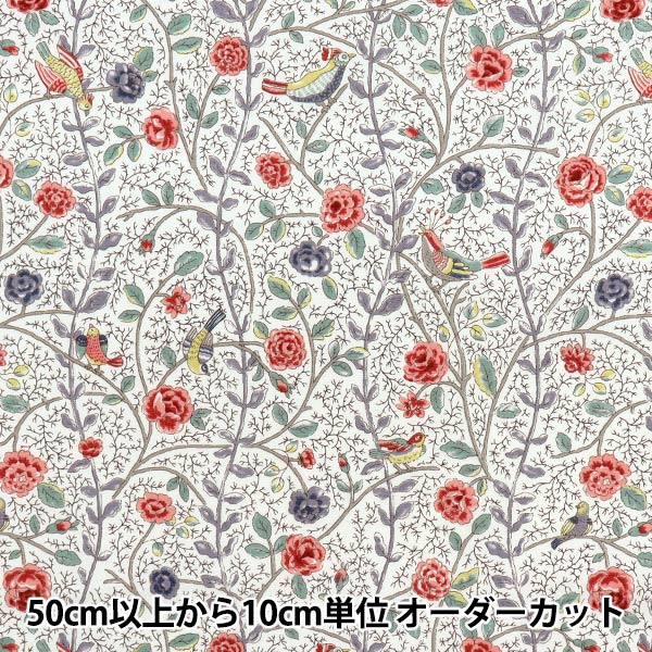 [Quantity starting from 5] Fabric "Broad Antique Rose Bird Sarasa Red Rose KTS7099-A" COTTON KOBAYASHI