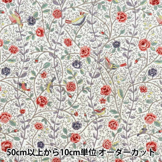 [数量从5开始] 织物 “宽阔的古董玫瑰鸟萨拉萨红玫瑰kts7099-a" COTTON KOBAYASHI