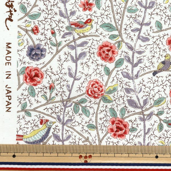 [Quantity starting from 5] Fabric "Broad Antique Rose Bird Sarasa Red Rose KTS7099-A" COTTON KOBAYASHI