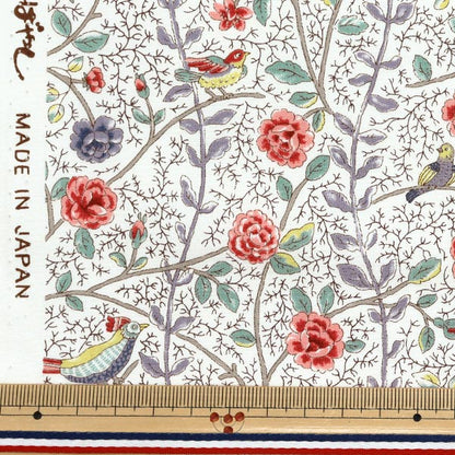 [Quantity starting from 5] Fabric "Broad Antique Rose Bird Sarasa Red Rose KTS7099-A" COTTON KOBAYASHI