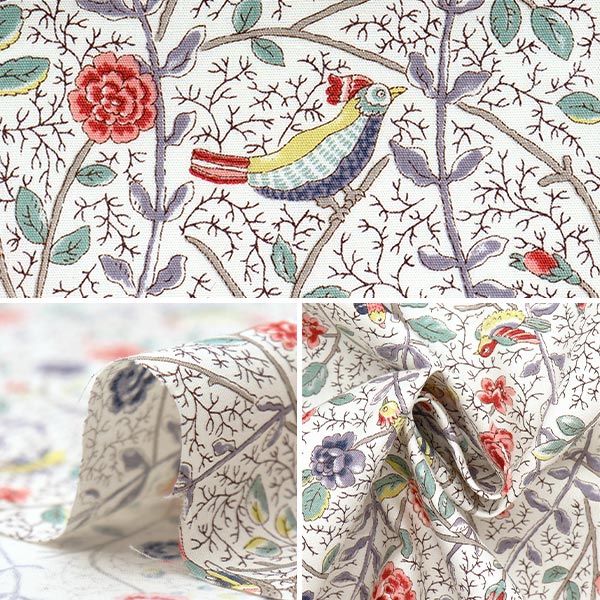 [Quantity starting from 5] Fabric "Broad Antique Rose Bird Sarasa Red Rose KTS7099-A" COTTON KOBAYASHI