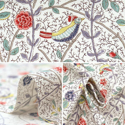 [Quantity starting from 5] Fabric "Broad Antique Rose Bird Sarasa Red Rose KTS7099-A" COTTON KOBAYASHI