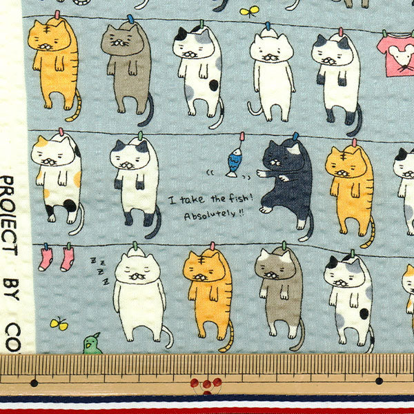 [数量从5开始] 织物 “波纹打印清洗猫灰色KTS7086-C" COTTON KOBAYASHI