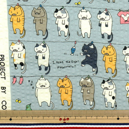 [数量从5开始] 织物 “波纹打印清洗猫灰色KTS7086-C" COTTON KOBAYASHI