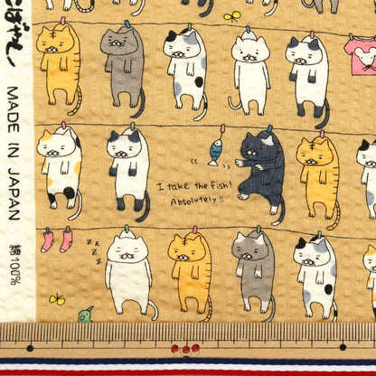 【数量5から】 生地 『リップルプリント 洗濯ネコ マスタード KTS7086-D』 COTTON KOBAYASHI コットンこばやし 小林繊維